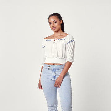 Blusa New Flores Hueso