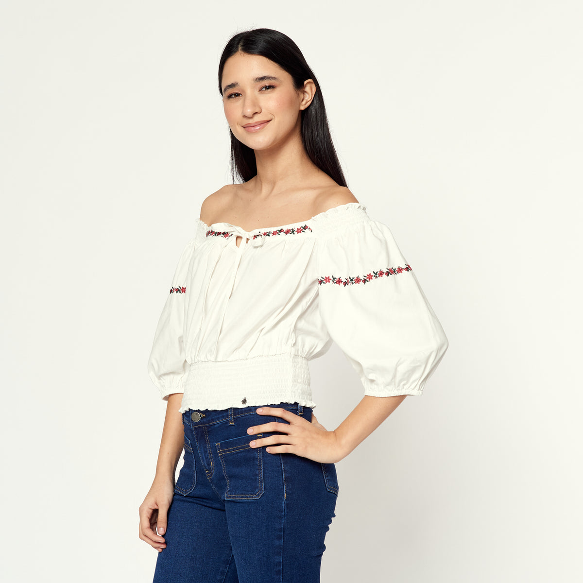 Blusa New Flores Hueso