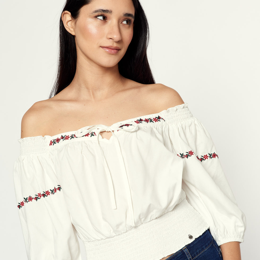 Blusa New Flores Hueso