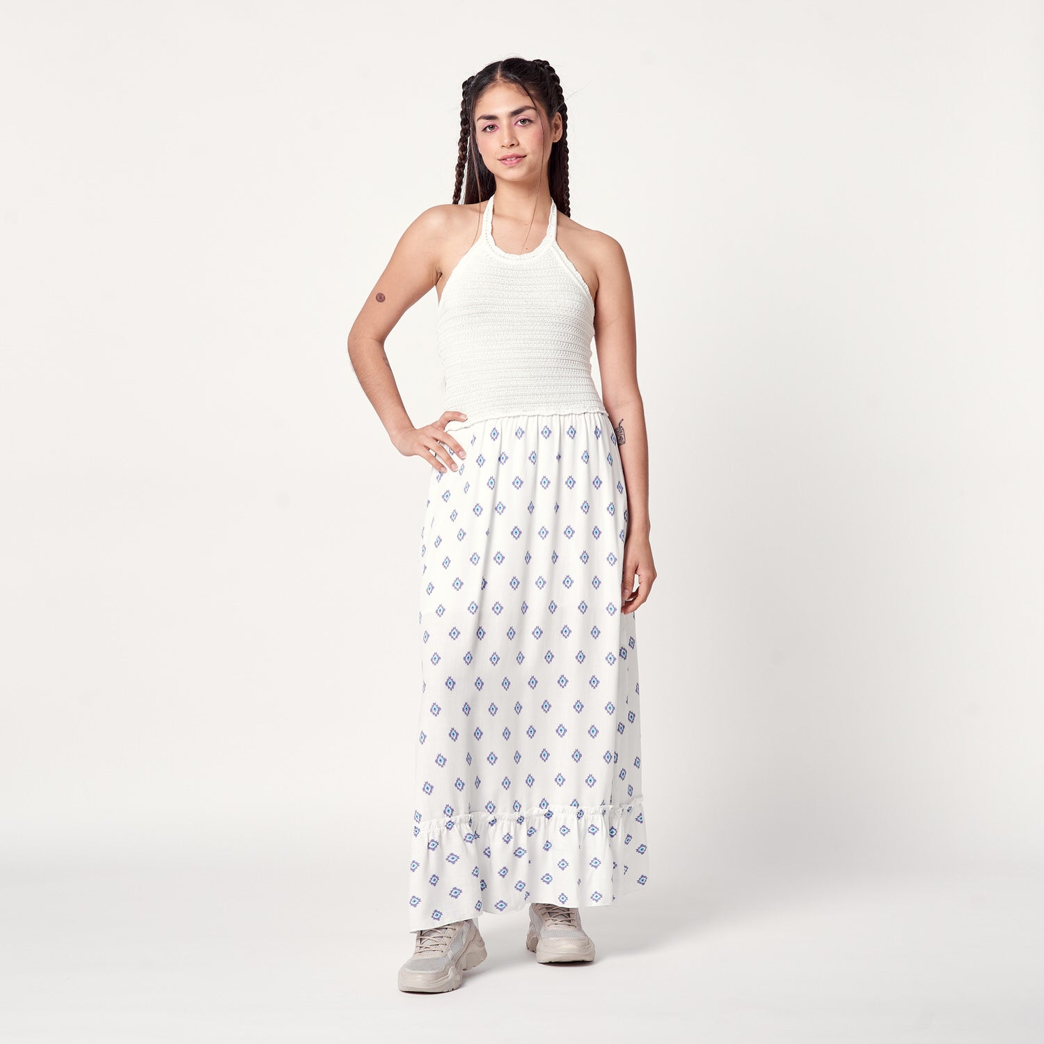 Vestido New Crochet Hueso